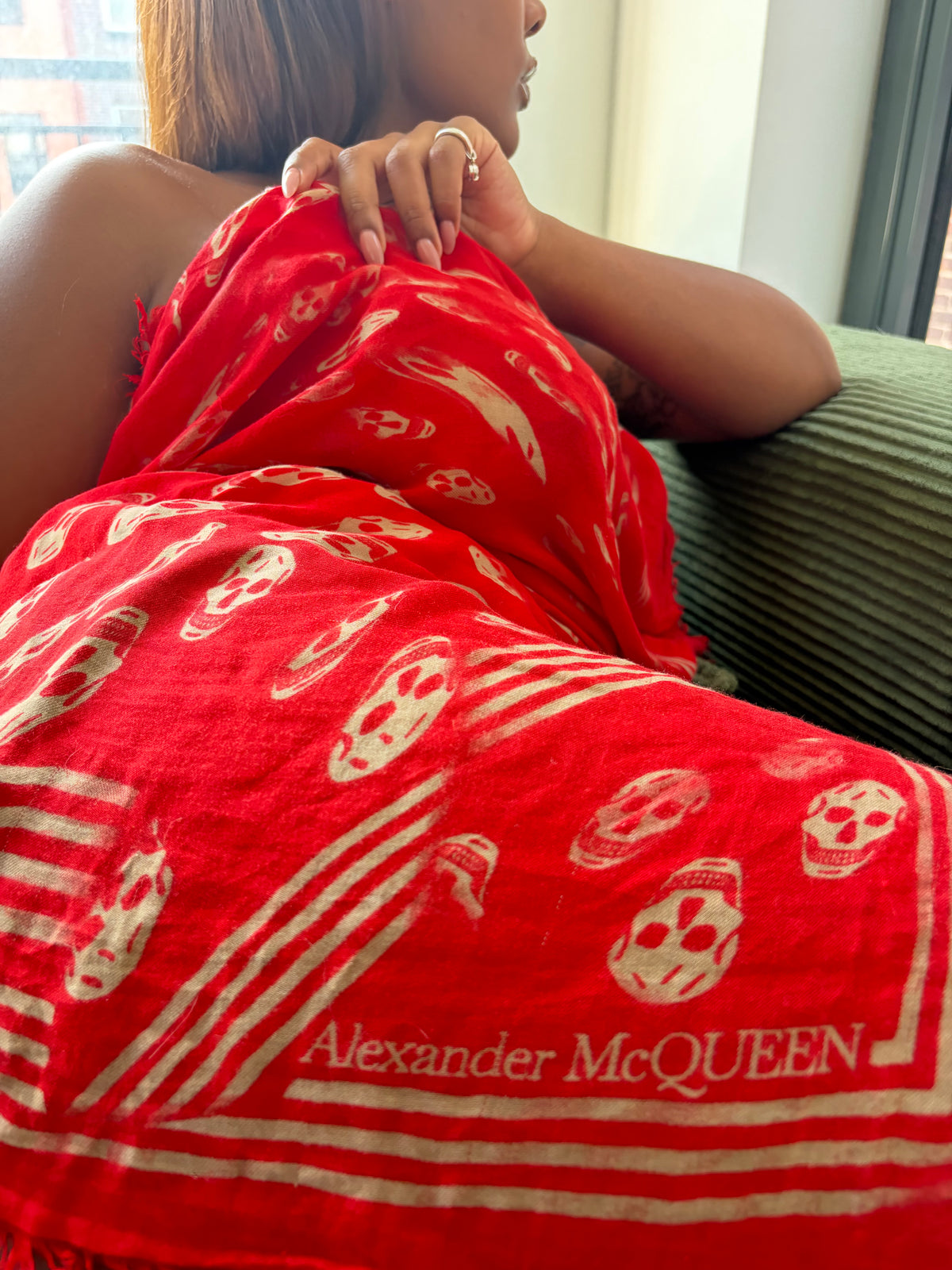 Alexander Mcqueen Red Skull Scarf