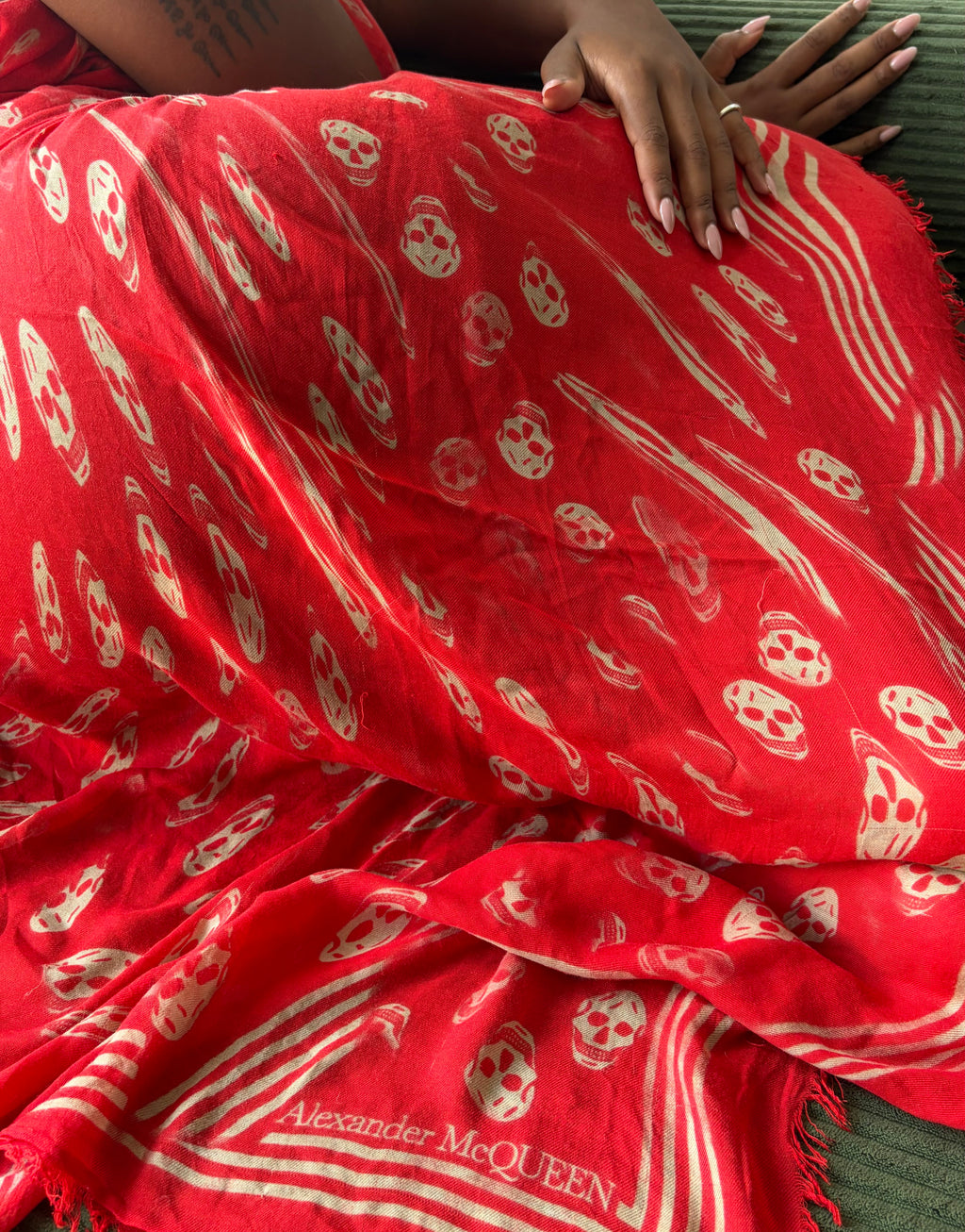 Alexander Mcqueen Red Skull Scarf