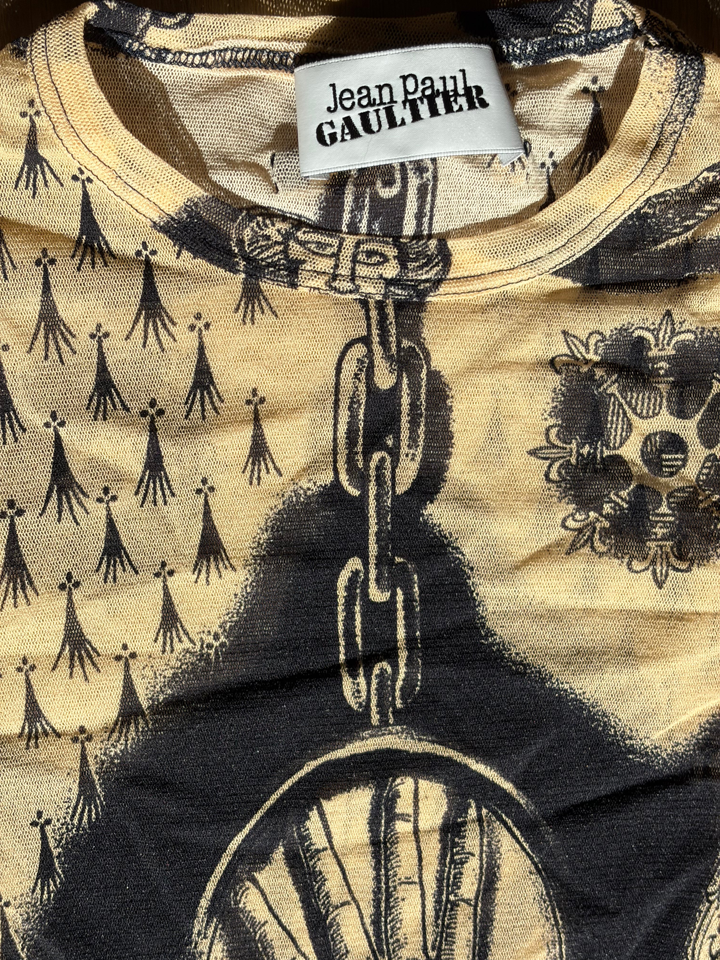 Jean Paul Gaultier Black Beige Heraldique Midi Dress