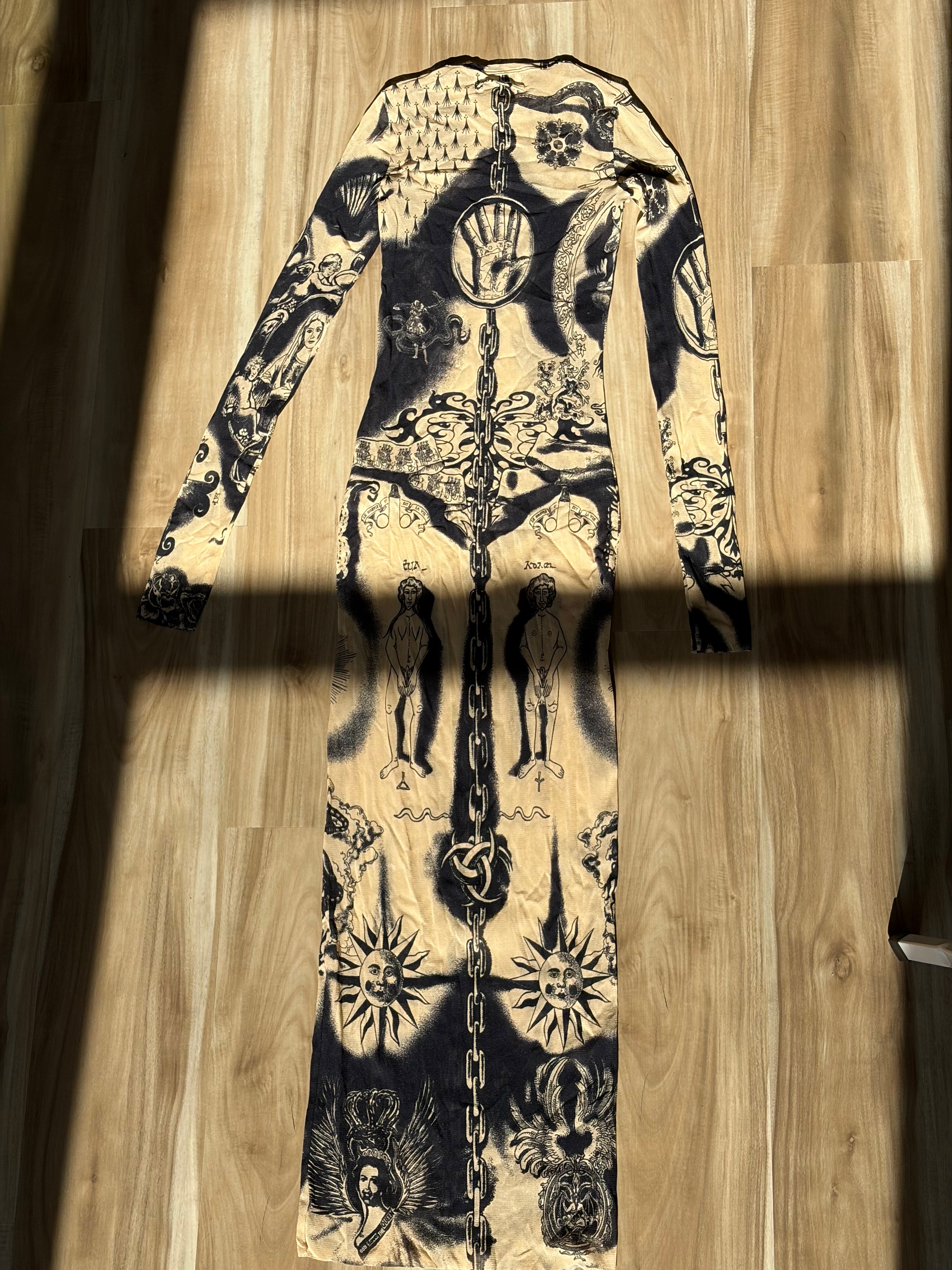 Jean Paul Gaultier Black Beige Heraldique Midi Dress