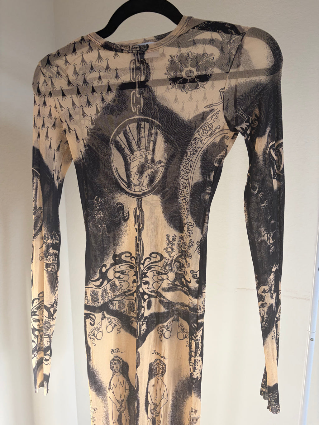 Jean Paul Gaultier Black Beige Heraldique Midi Dress