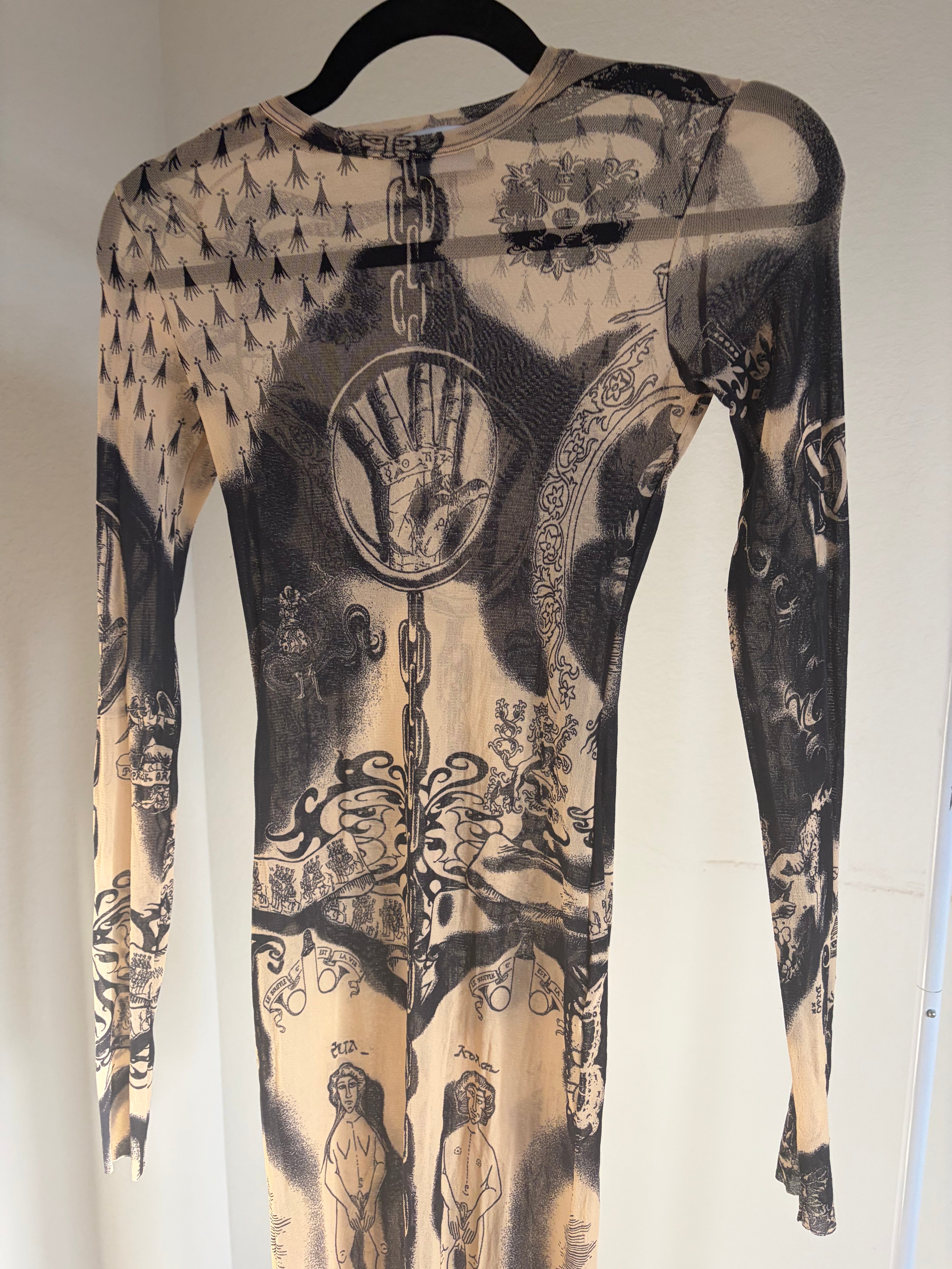 Jean Paul Gaultier Black Beige Heraldique Midi Dress