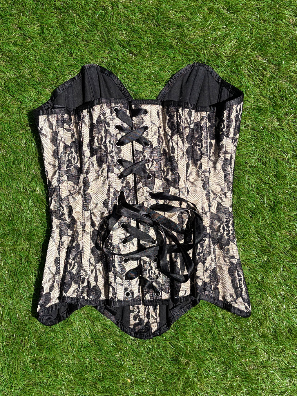Black Lace Satin Overbust Corset